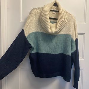 Blue and white color block cowl neck sweater - Large